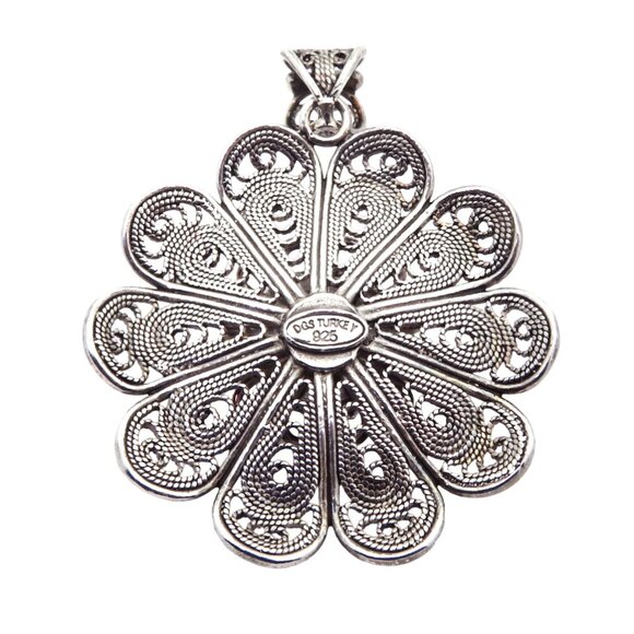 Vintage Sterling Silver DGS Turkey Citrine Filigree Daisy Flower Pendant - Picture 2 of 5